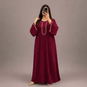 Caftan Marocain crépe rosa avec Broderie Florale