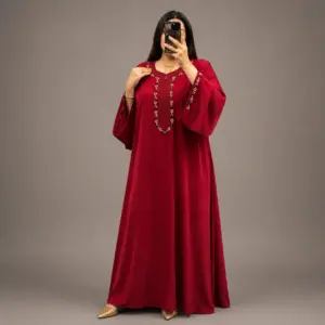 Caftan Marocain crépe rosa avec Broderie Florale