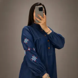 Robe Longue en Jean avec Broderie Berbère