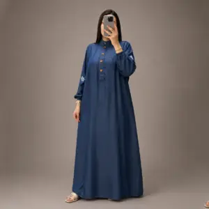 Robe Longue en Jean avec Broderie Berbère