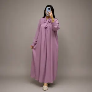 Robe Longue zoom avec Col à Nœud Froncé