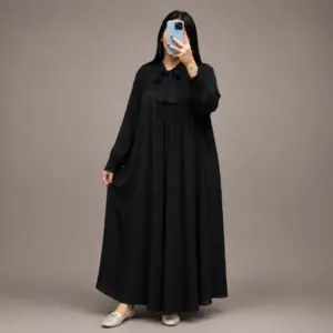 Robe Longue zoom avec Col à Nœud Froncé