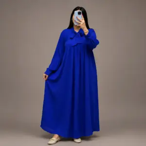 Robe Longue zoom avec Col à Nœud Froncé