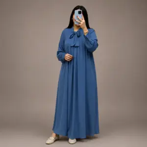 Robe Longue zoom avec Col à Nœud Froncé
