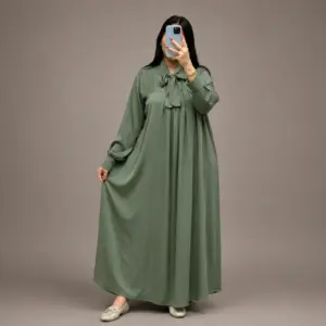 Robe Longue zoom avec Col à Nœud Froncé