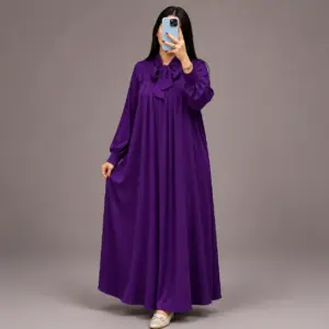 Robe Longue zoom avec Col à Nœud Froncé