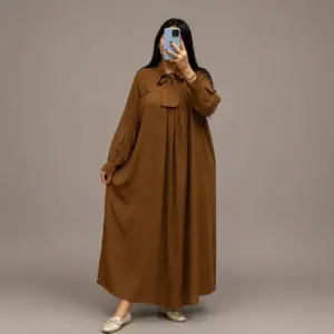 Robe Longue zoom avec Col à Nœud Froncé